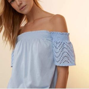 Express off the shoulder eyelet top